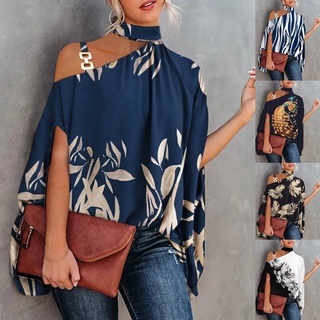 Blusa De Verão Moda Feminina Pulôver 2022 Elegante Oferta Manga De Morcego Asa Camisas De Escritório Com Colarinho Solto Blusas Estampadas