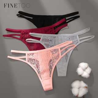 FINETOO Calcinha Feminina Sexy De Algodão Com Renda/Roupa Íntima Alça Dupla/Cintura Baixa