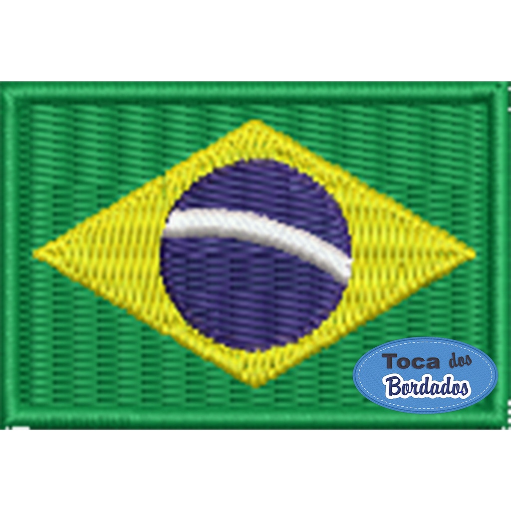Patch Bordado Mini Bandeira Do Brasil 3x4 5cm Altura X Largura Com Fixador M Velcro®cód