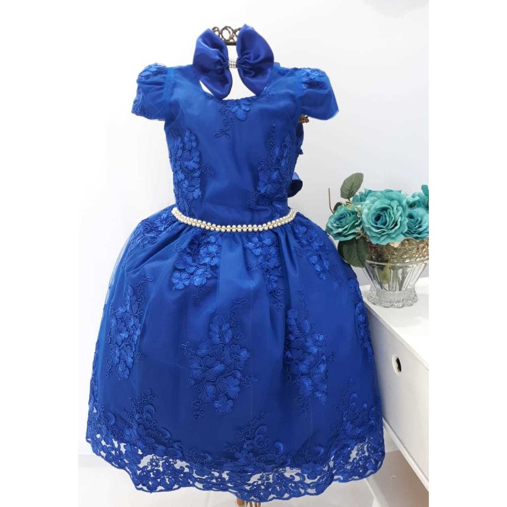 Vestido Infantil Juvenil Realeza Azul Royal | Shopee Brasil