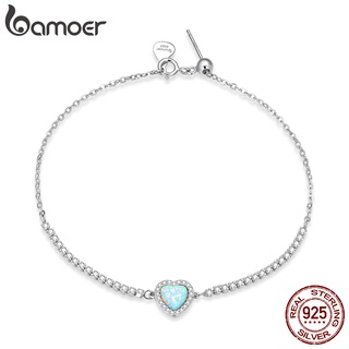 Bamoer Pulseira Feminina Com Coração De Opala Prata 925 BSB086