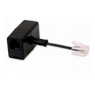Emenda T ( Y ) para Telefone RJ11. Plugada em uma saída RJ 11 (tomada modular ou pino modular) transforma em duas saídas. Possui um plug RJ11 macho + dois plugs fêmea nas laterais RJ11, formato de T.