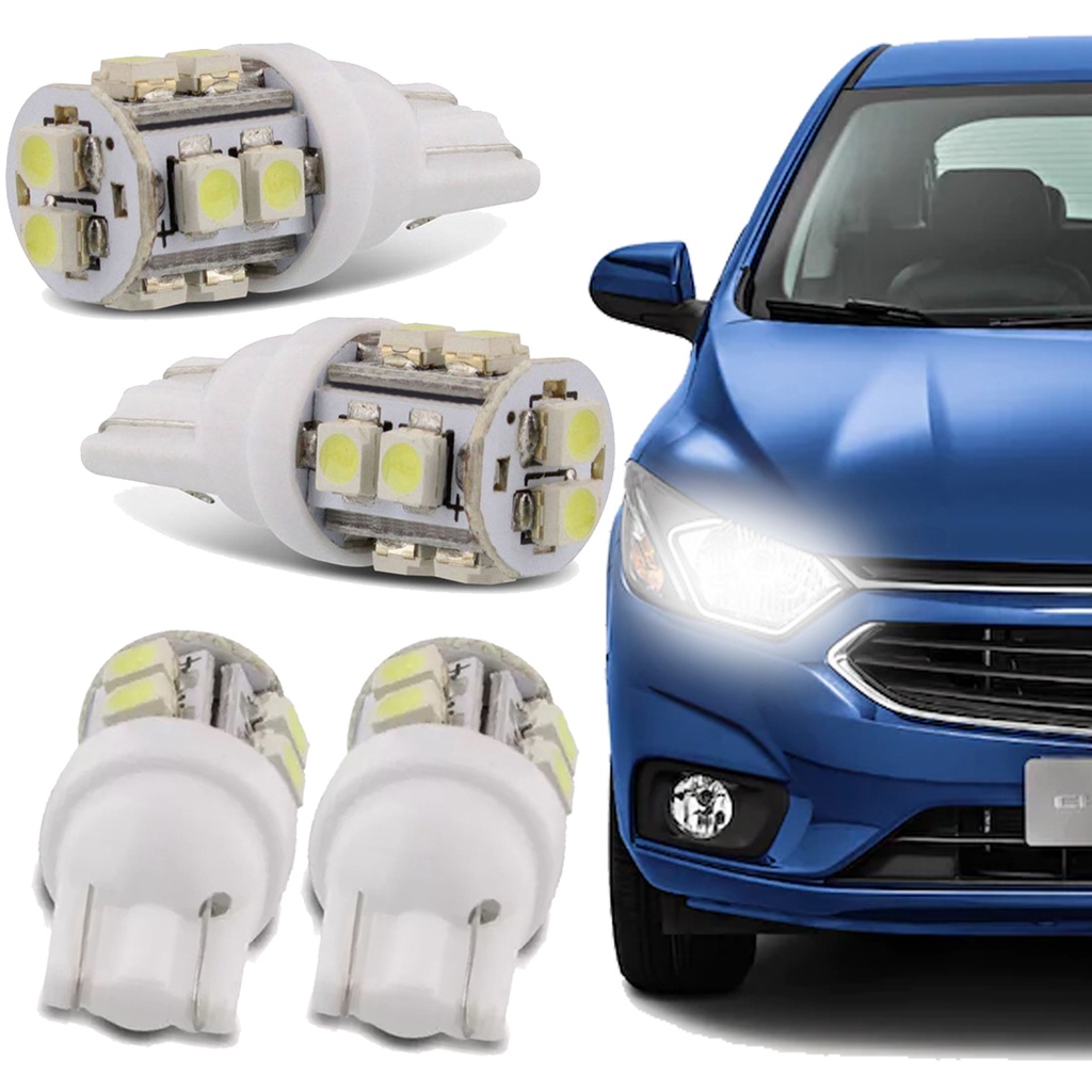 Par 2 Lâmpadas Automotivas Led T10 Pingo 12v Volts 10 Leds 6000k SMD1210 Branca - Spare Parts and Accessories for Vehicles