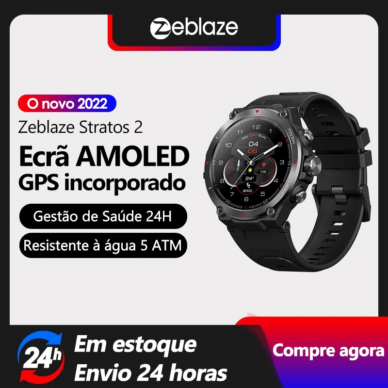 Zeblaze Stratos 2 GPS Relógio Inteligente Display AMOLED 24 H Monitor De Saúde 5 ATM Vida Longo Da Bateria Para Homens