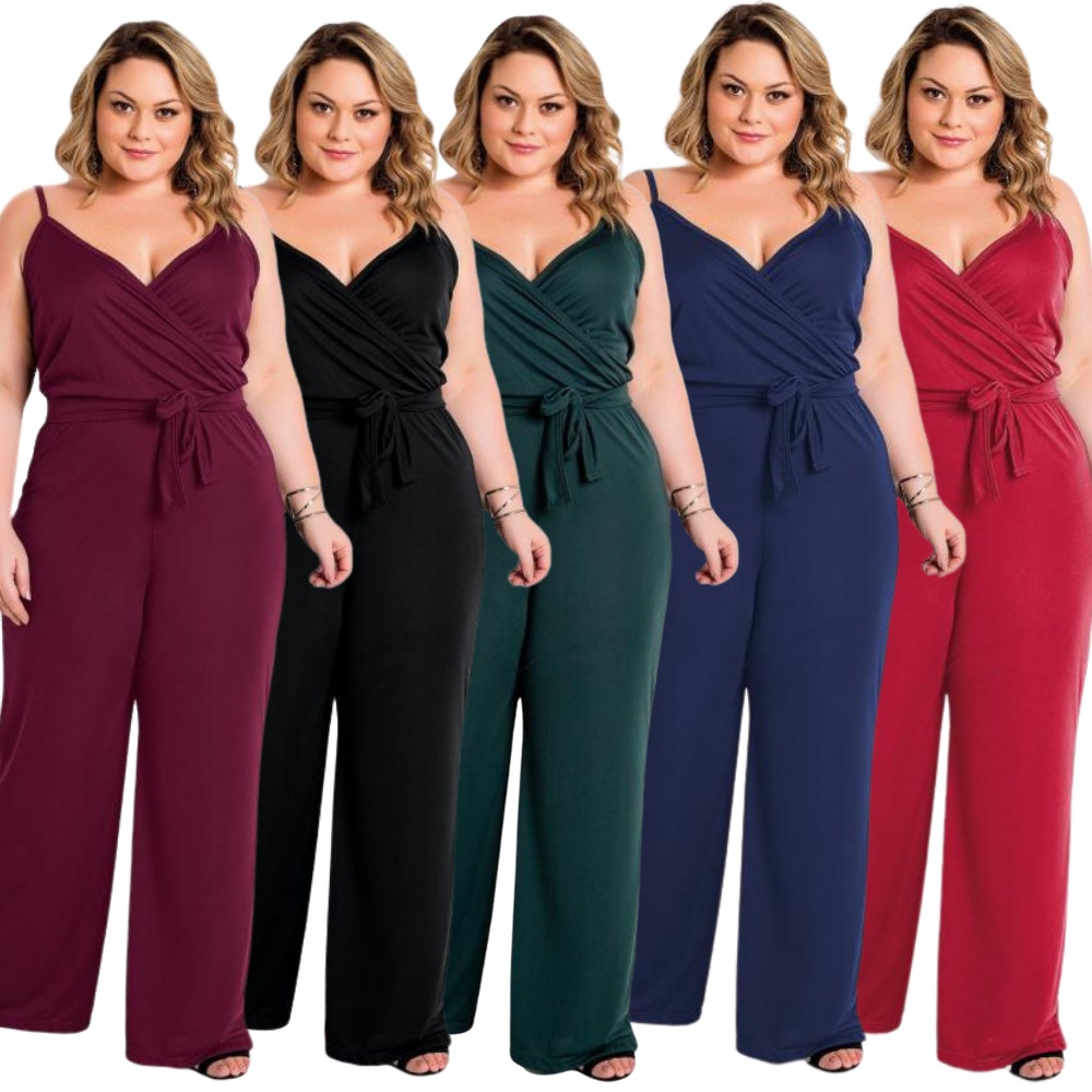 Macacão Longo Plus Size Gordinha 46 ao 72 Alças Transpassado Pantalona Multicor