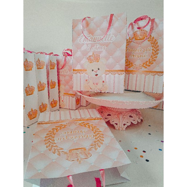 KIT 10/15/20 Sacolinhas Surpresas, Festa Ursinha Princesa, Lembrancinhas, Aniversario, Personalizadas.