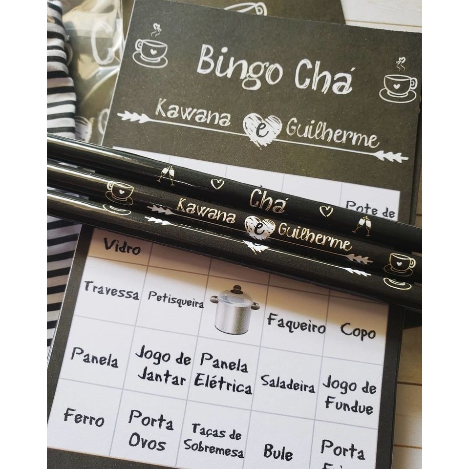 Brincadeira Chá de cozinha / panela Bingo Personalizado +  lápis 50 unidades Chalkboard