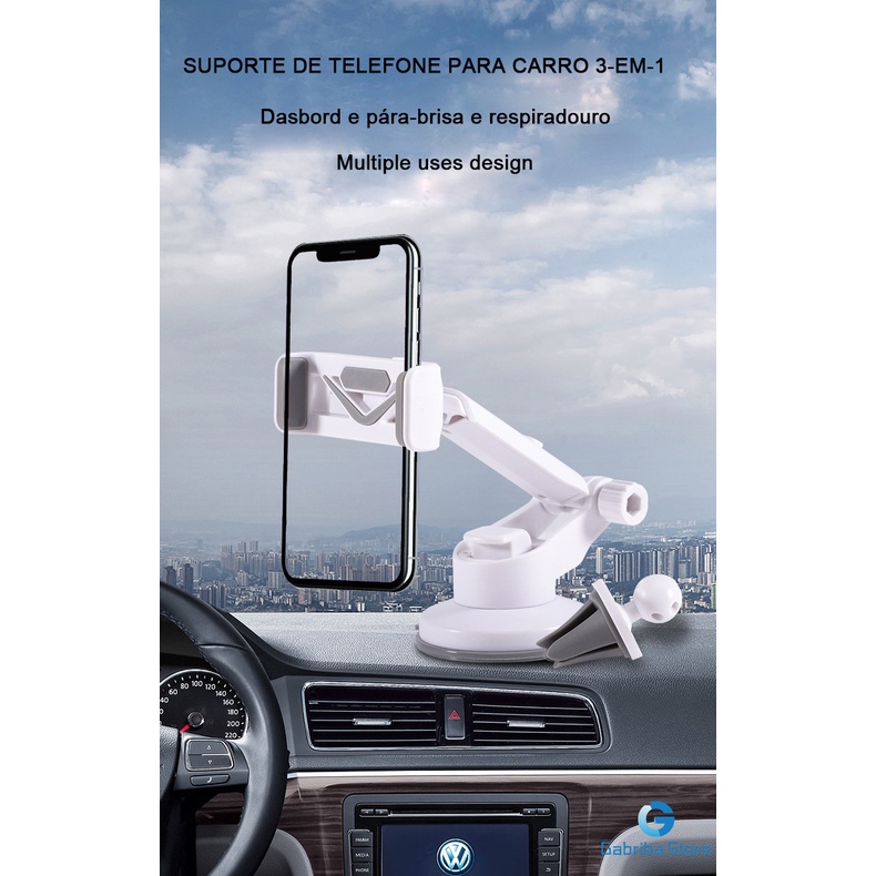 Suporte para celular GPS para carro, haste resistente e resistente, ajuste telescópico com base giratória 360, carro universal