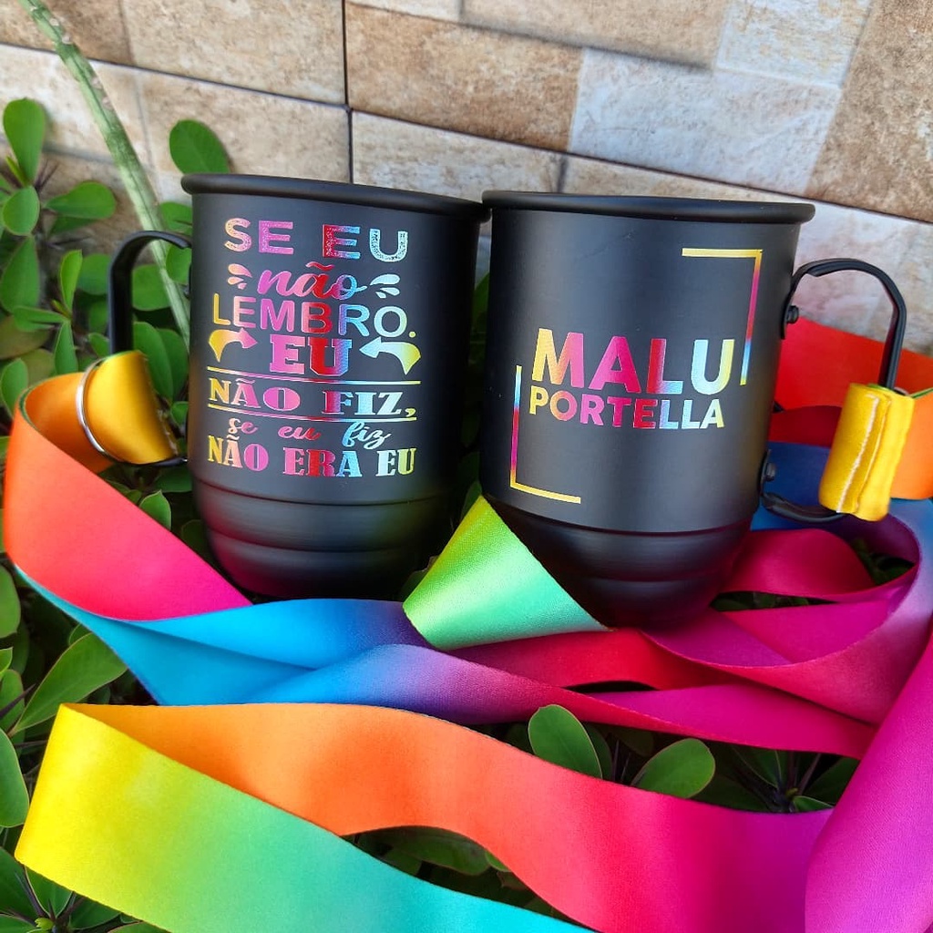 Kit 6 Canecas de aluminio personalizadas com tirante - 500ml - Canecas personalizadas de aluminio - Canecas de aluminio personalizadas - Canecas com tirante - Caneca com tirante - Canecas personalizadas carnaval - Canecas para carnaval