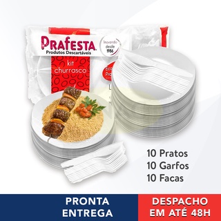 Kit Churrasco Descartável Reforçado E Resistente Tipo Acrílico Prato/Faca/Garfo Prafesta