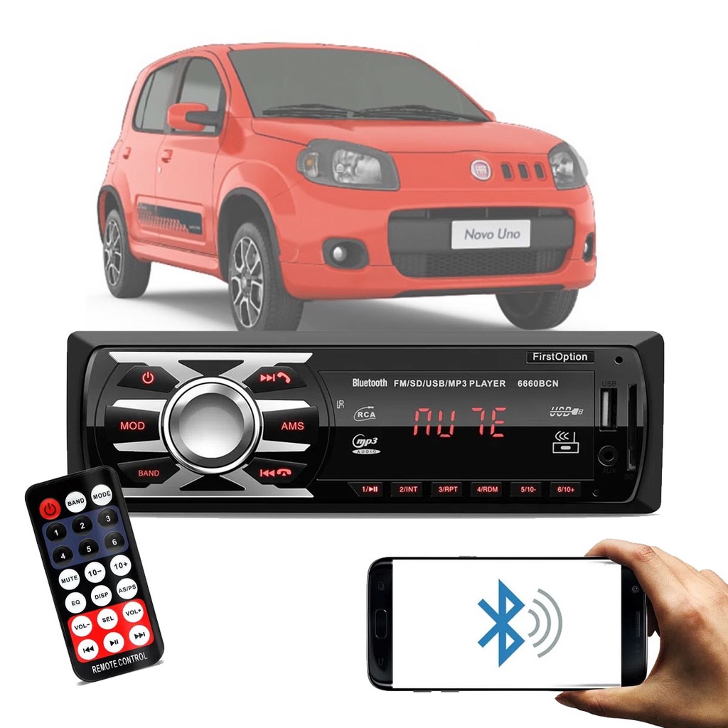 Aparelho De Som Carro Radio Automotivo Bluetooth Pendrive Sd Rádio Fiat Uno