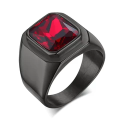 Vnox Anel De Casamento Noivado Masculino Clássico De Zircônia Vermelha Punk