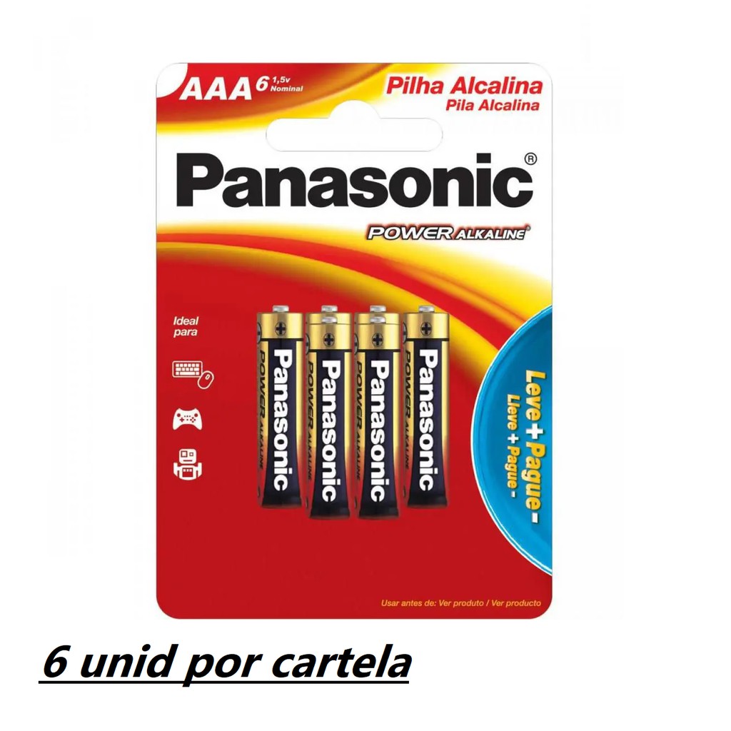 Pilha Palito Alcalina AAA 1,5v Lr03xab Panasonic- 1 Cartela C/6 Unid