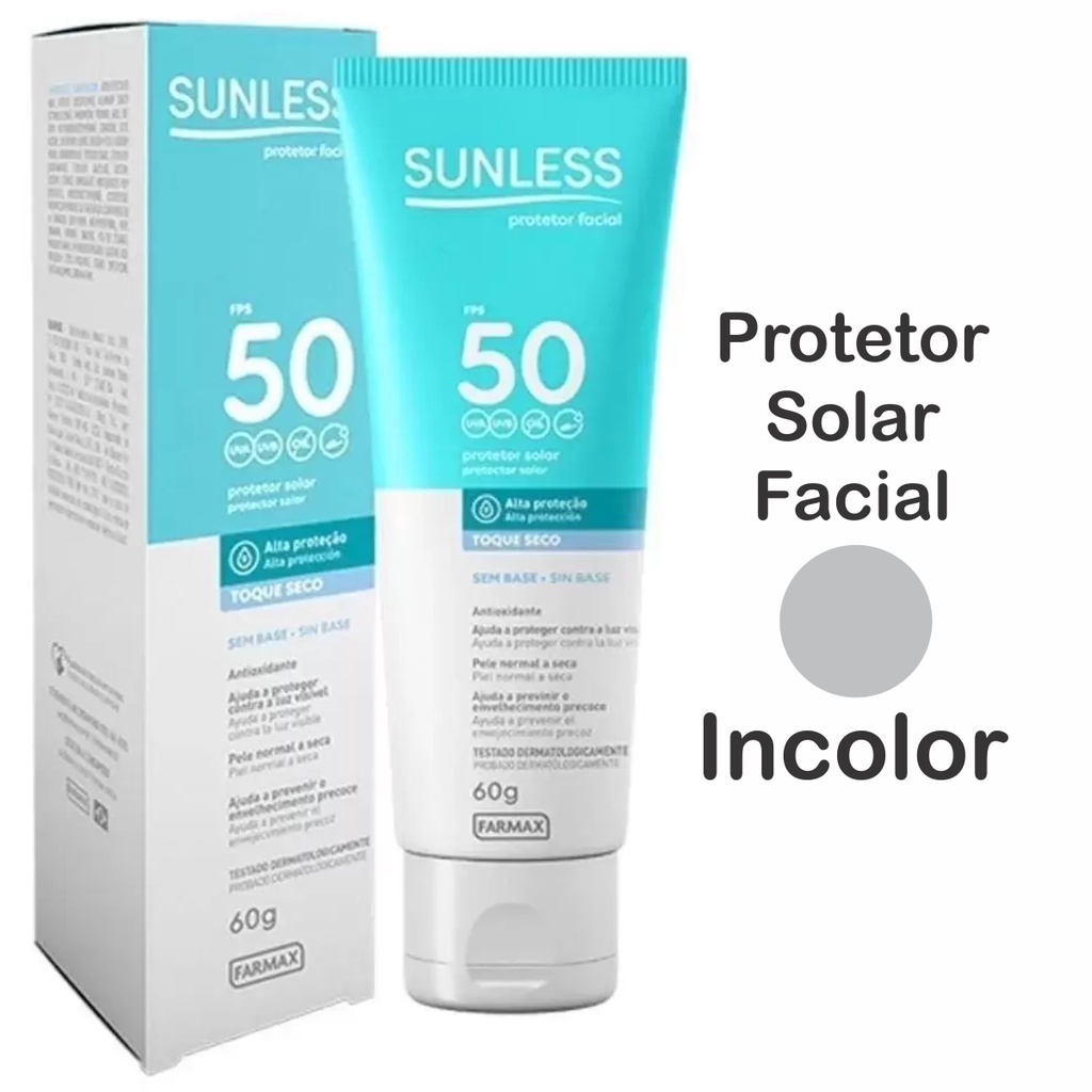 Protetor Solar Facial Sunless FPS 50 Farmax Sem Base Toque Seco 60g