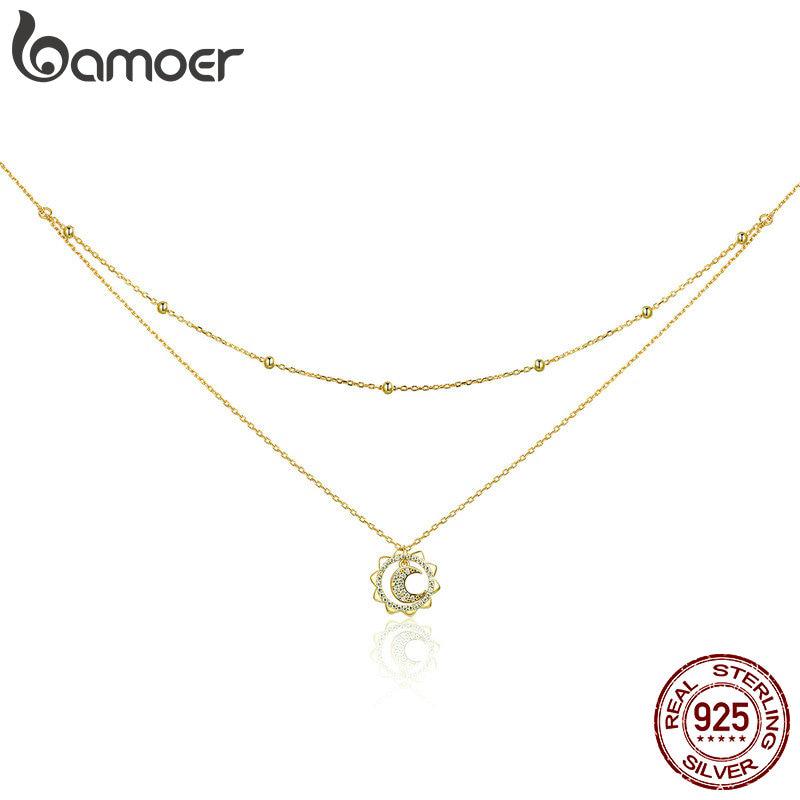Bamoer 925 Colar Pingente De Prata Com Banho De Ouro Lua Multi Camadas De SCN305