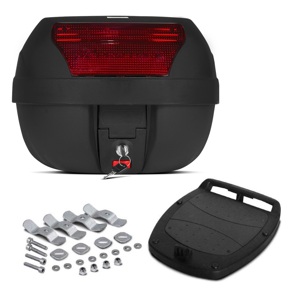 Bauleto Baú Moto 28 Litros Pro Tork Smart Box Lente Vermelha E Conjunto de Fixação E Fecha...