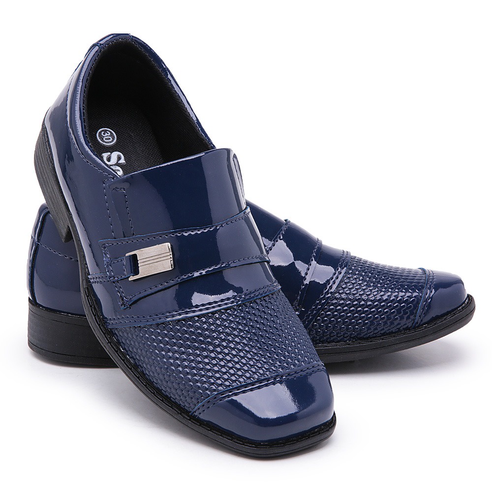 Sapato Social Infantil Azul Pajem Masculino Confortável Bico quadrado 444