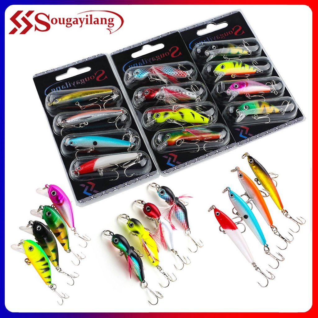 Sougayilang Isca De Pesca Set 4 PCS Wobbler Iscas De Pesca Dura Anti-corrosão Gancho Baixo Isca De Pesca Isca De Carpa