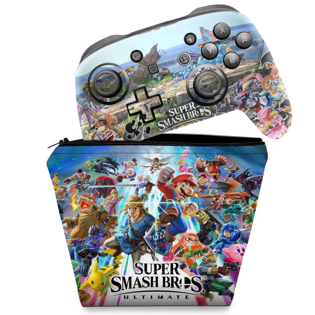 Capa Case e Skin Adesivo Nintendo Switch Pro Controle - Super Smash Bros. Ultimate