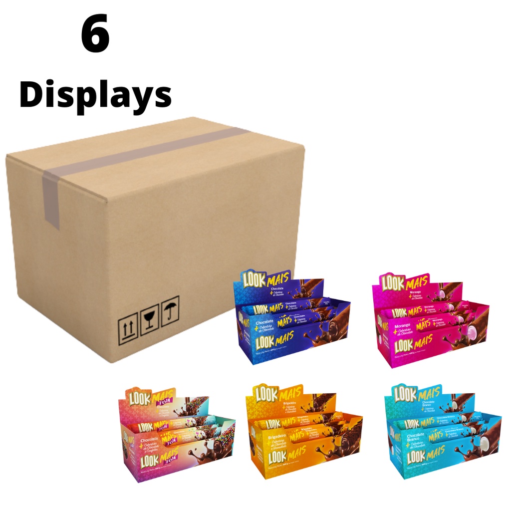 Cx Biscoito Wafer Recheado Look Mais 6 Display(6 display com 20 unidades de um sabor cada display)