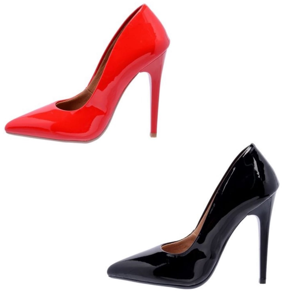 Kit 2 pares Scarpin Ptah! Salto Alto Verniz Preto e Vermelho Ferrari em Oferta na Shopee