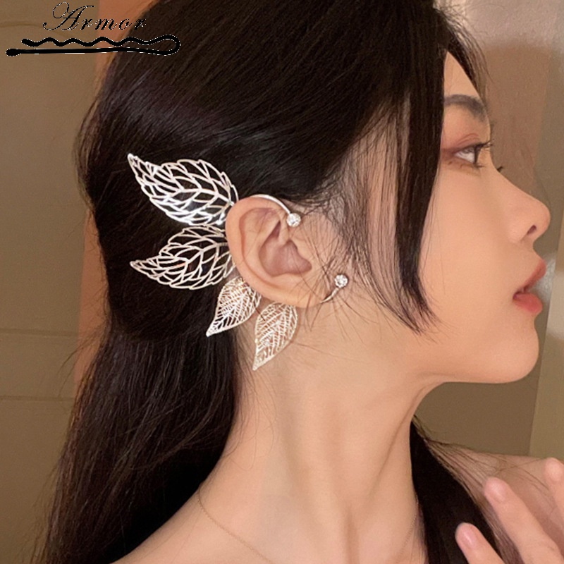 [Brincos De Orelha Elegantezircon Leaf Earrings Hook] Boêmia Rhinestone] em Oferta na Shopee