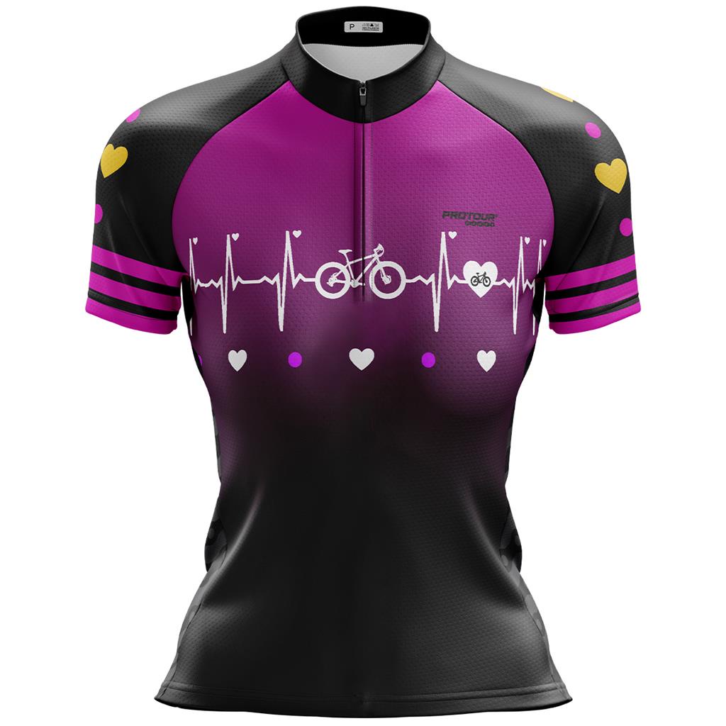 Camisa Ciclismo Feminina Dry Fit com Proteção UV Bike MTB Speed Bike Coração Rosa