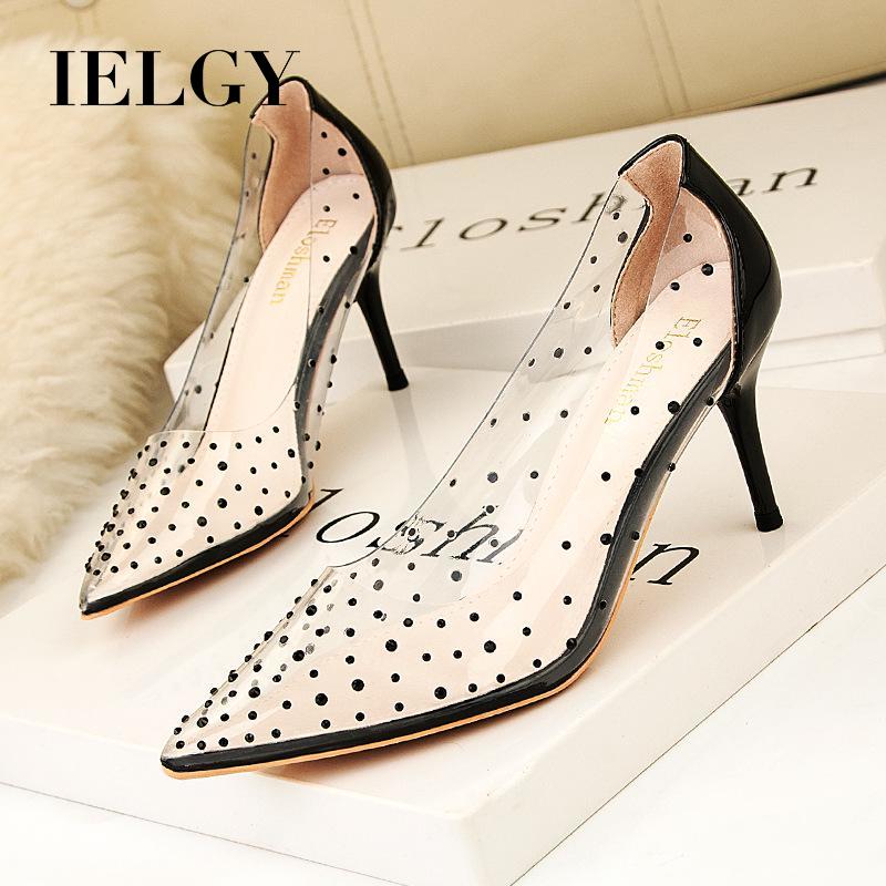 Sandálias De Salto Alto Simples Apontou Strass Ielgy Transparente 7cm Salto Fino Sapatos Femininos