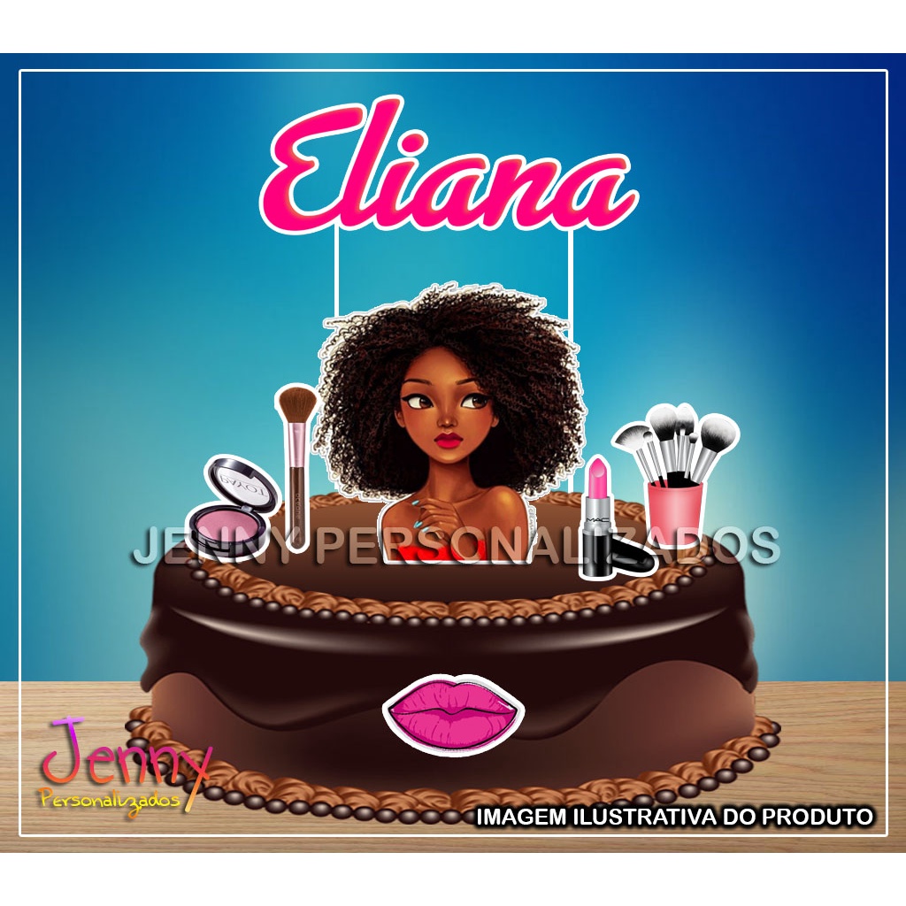 Topo Topper de bolo Maquiagem Personalizado 5