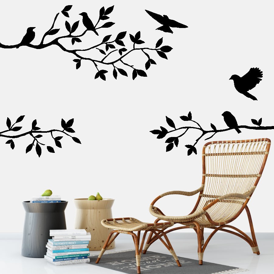 Adesivo Decorativo De Parede Pássaros Com Galhos e Ramos - Home & Living