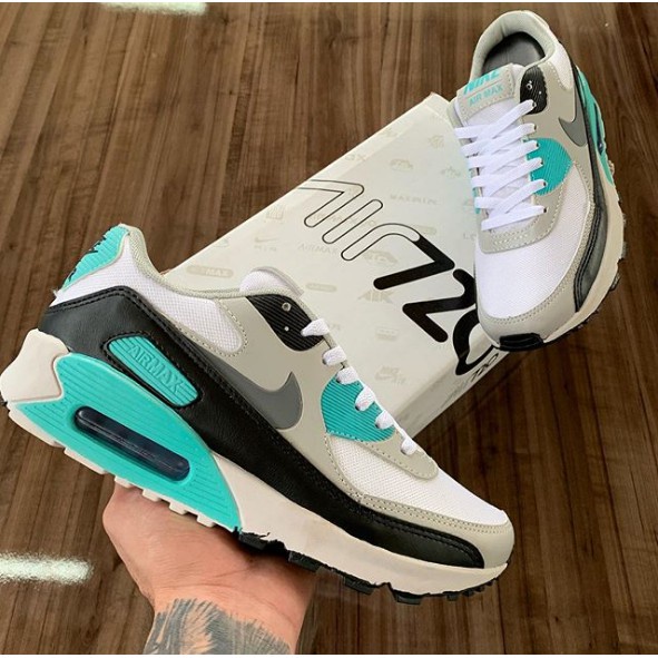 Tênis Air Max 270 Masculino branco preto detalhe em verde agua - airmaxes