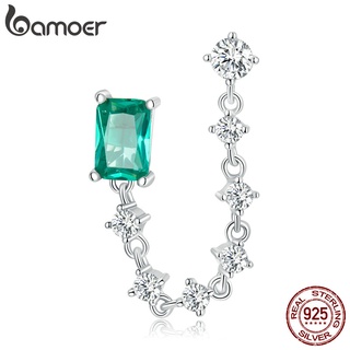 (1 Peça) Brinco Bamoer S925 Prata Moda Zircônio Furo Duplo Corrente Orelha Feminina Punho Feminino Jóias Presente