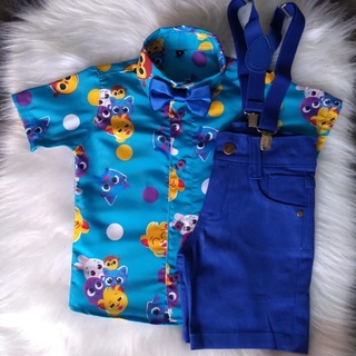 CONJUNTO TEMÁTICO INFANTIL BOLOFOFOS CONTENDO CAMISA, SHORT. TECIDO ALTÍSSIMA QUALIDADE A PRONTA ENTREGA.
