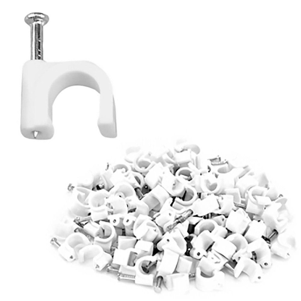Fixa Fio Miguelão Fixador de Cabo para RG6 Branco com Prego de Aço - 100 Unidades