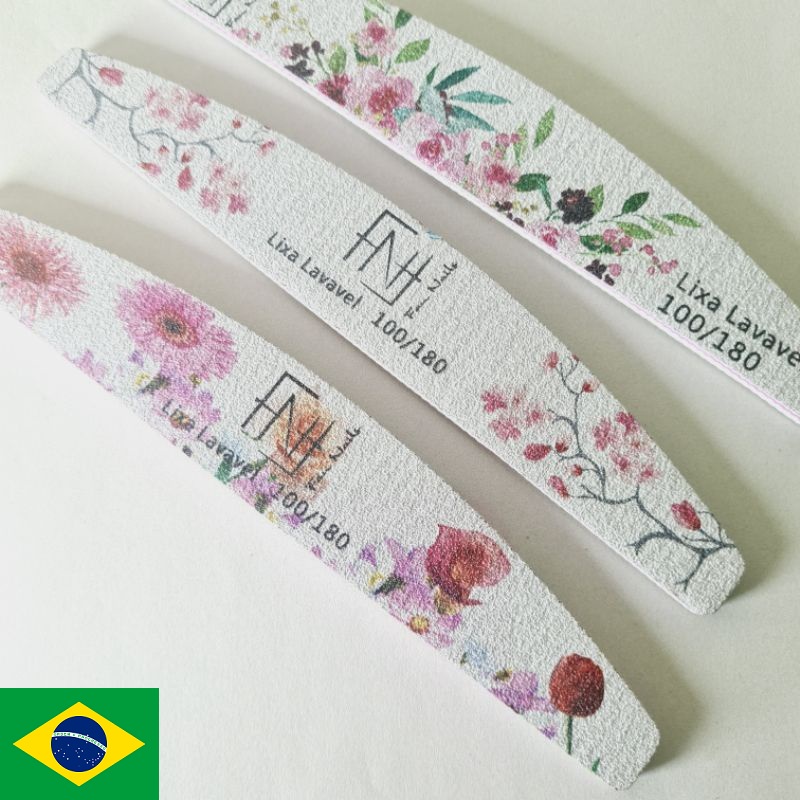 Kit 24 Lixas Bumerangue 80/100 Lavável Unhas Acrygel Porcelana Fibra Original Fan Nails