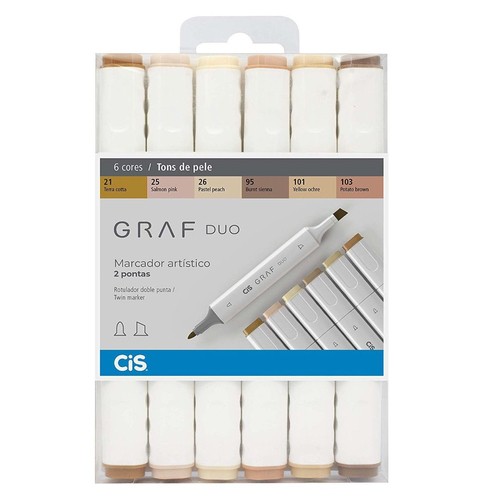 Marcador Artístico Cis Graf Duo Tons De Pele C/6 Unidades em Oferta na Shopee