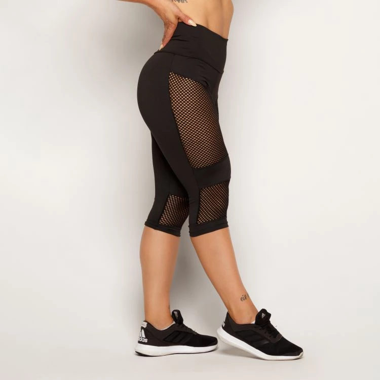 Calça Legging Leg Corsário Fitness Moda Academia Suplex Ginástica Corsário Recorte Tela Barata — imagem 1