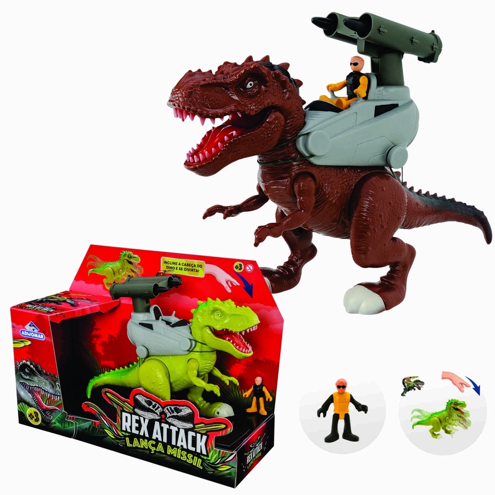 BRINQUEDO DINOSSAURO REX ATTACK LANÇA MÍSSIL DARDOS com SOM e LUZ ADIJOMAR