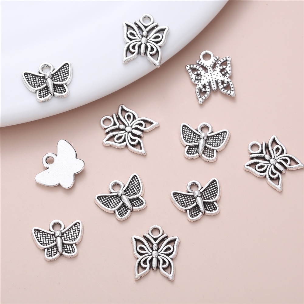30 Pçs/set Lósmente Pequena Borboleta Do Vintage Delicado Charme Acessórios Para Fazer Jóias DIY Colar De Pingente Personalizado Das Mulheres