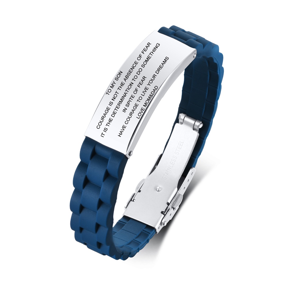 Vnox Gravado Personalizado De Aço Inoxidável Dos Homens De Borracha Azul Pulseira De Silicone Tamanho Ajustável