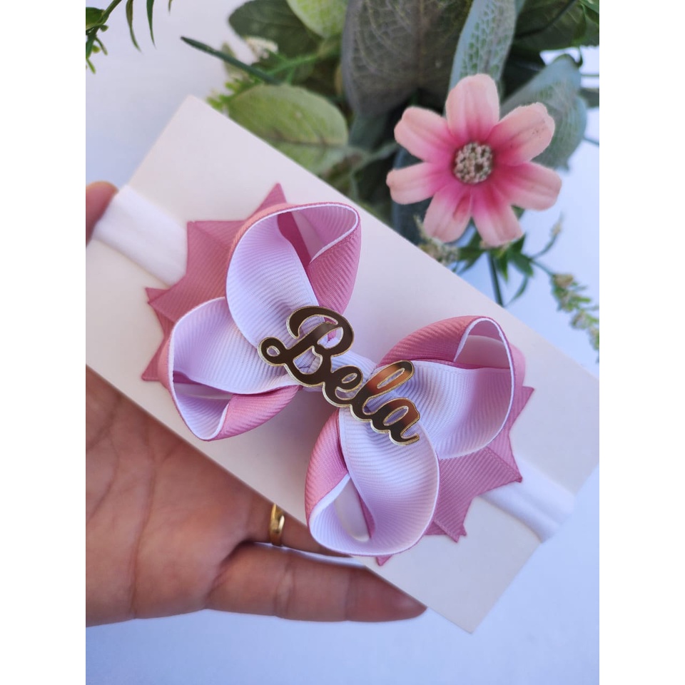 Laço amora invertido personalizado nome da bebe/criança em Oferta na Shopee