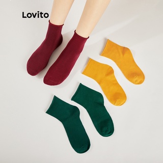 Lovito Casual Meias De Crimpagem Plana L31ED033 (Preto/Golden/Vermelho/Verde Escuro/Branco Leite)
