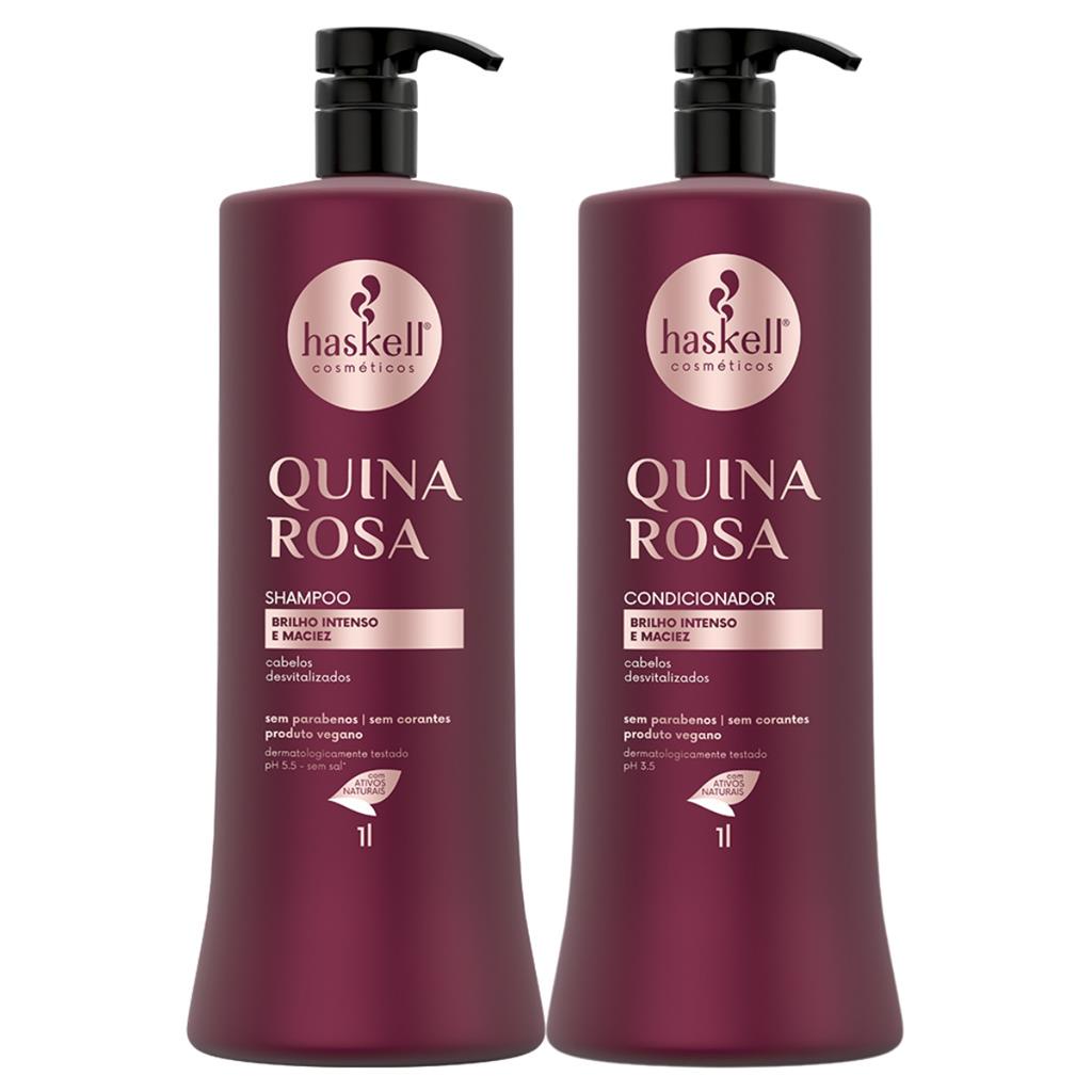 Kit Shampoo e Condicionador 1 Litro  Quina Rosa Haskell Brilho Intenso e Maciez