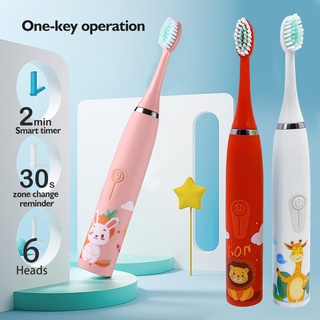 Escova Dental Elétrica Para Crianças Inteligente De Silicone Macia Padrão Cartoon Kids 6 Cabeças Limpeza Dentária Infantil Sem Fio USB Portátil Recarregável