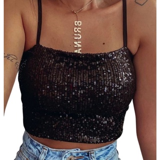 Cropped Paetê Lantejoula Reto Alcinha Brilho
