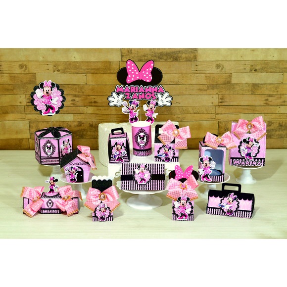 Kit Caixinhas Lembrancinha Personalizada Minnie Rosa Aniversario Festa Infantil