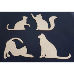 Kit 4 Apliques Gatos Em Mdf Cru Decoração 20 Cm