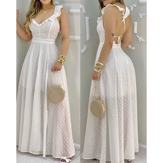 Vestido Longo Branco Sem Mangas De Renda