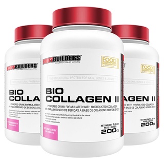 Kit 3x Colágeno Bio Collagen II 200g - Sabor Morango - Ajuda a Revitalizar a Aparência e a Saúde - Bodybuilders