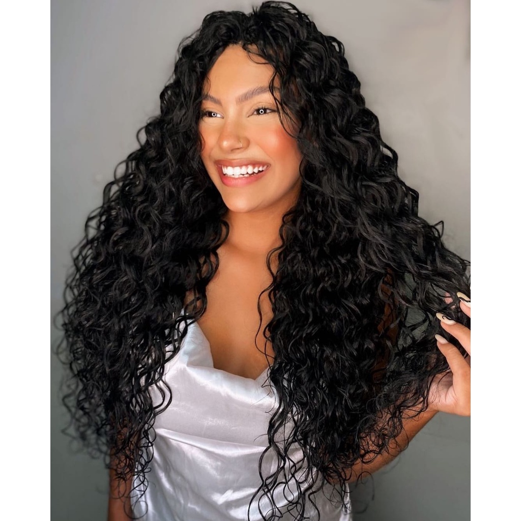 Cabelo Bio Fibra Sleek Cor 1B Cacheado Ondulado 320gr 80cm 9Telas Bio ...